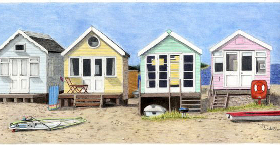 Coloured Pencil Drawing Beach Huts